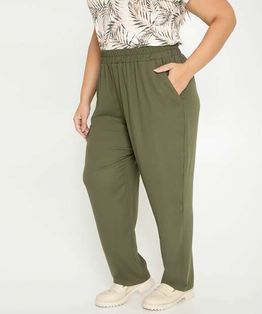 Calça Plus Size Feminina Crepe Reta Bolsos Marisa