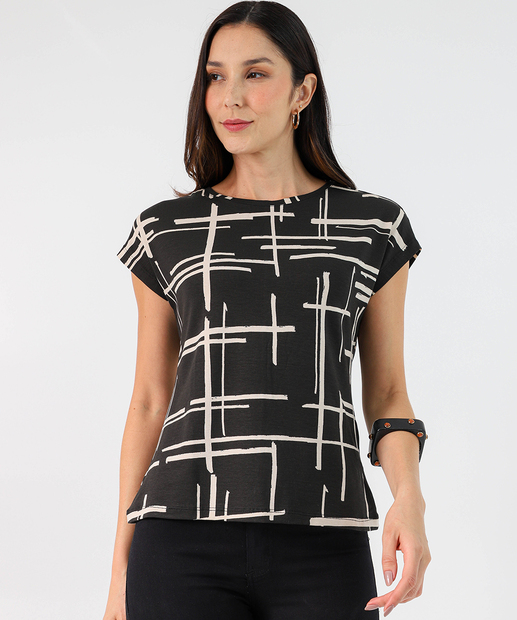 Image_Blusa Feminina Estampada Manga Curta Marisa Preto