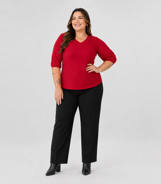 Blusa Canelada Plus Infinita Cor Vermelho