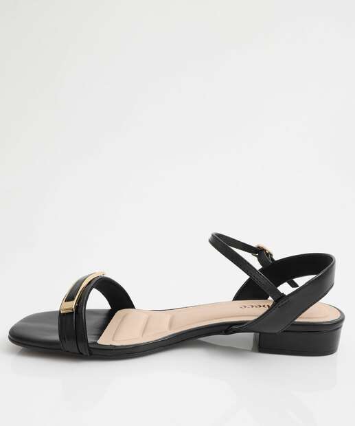 Sandália Feminina Rasteira Detalhe Metalizado Bebecê Preto