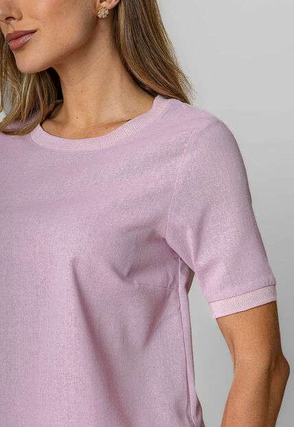 Blusa Alfaiataria Gola Ribana Manga Curta Rosa Salvatore