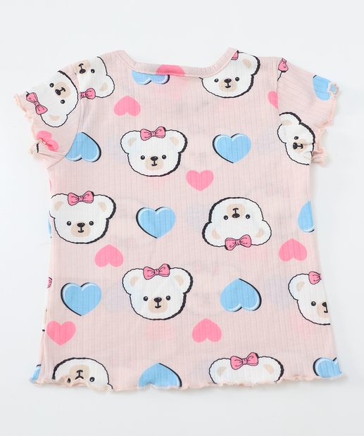 Conjunto Infantil Canelado Estampa Urso Tam 1 a 3 Rosa