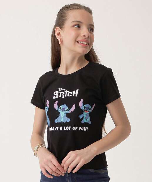 Camiseta Juvenil Manga Curta Stitch Disney Tam 10 a 16