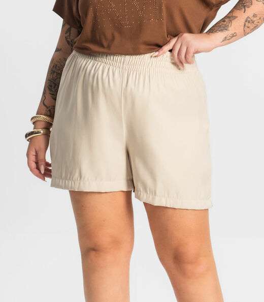 Shorts Tecido Favo Plus Size Secret Glam Bege