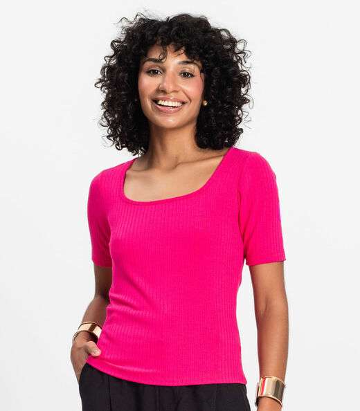 Blusa em Ribana Canelada Rovitex Rosa