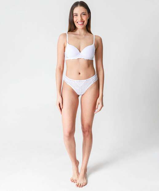 Calcinha Biquíni Recorte Renda Marisa Branco