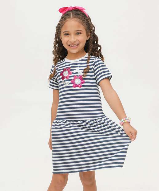 Vestido Infantil Listrado Paetês Marisa Tam 4 a 10