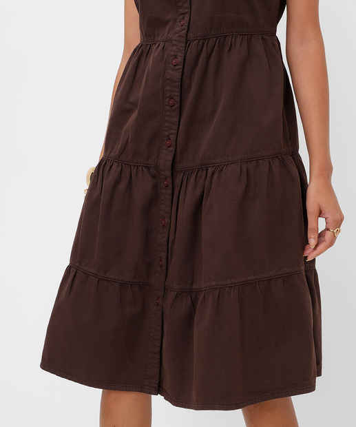 Vestido Feminino Sarja Alças Finas Marisa Marrom