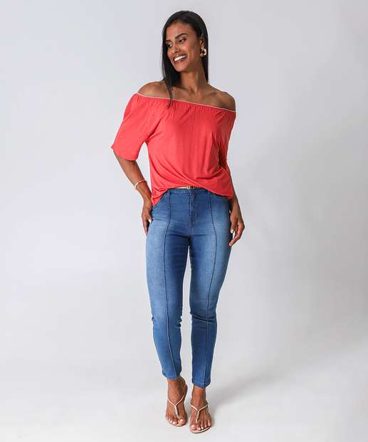 Image_Calça Skinny Feminina Cinto Ecxo Jeans Azul