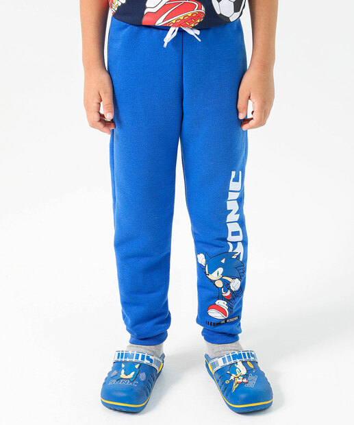 Calça Infantil Jogger Moletom Sonic Tam 4 a 10 Azul