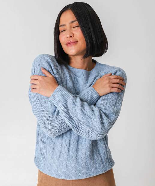 Suéter Feminino Trançado Textura Marisa Azul