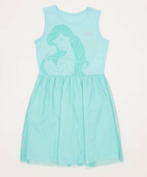 Vestido Infantil Fantasia Tule Ariel Disney Tam 4 a 10