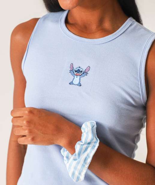 Pijama Feminino Canelado Stitch Azul