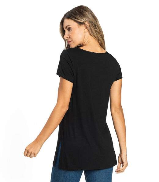 Blusa Básica Alongada Feminina Rovitex Preto