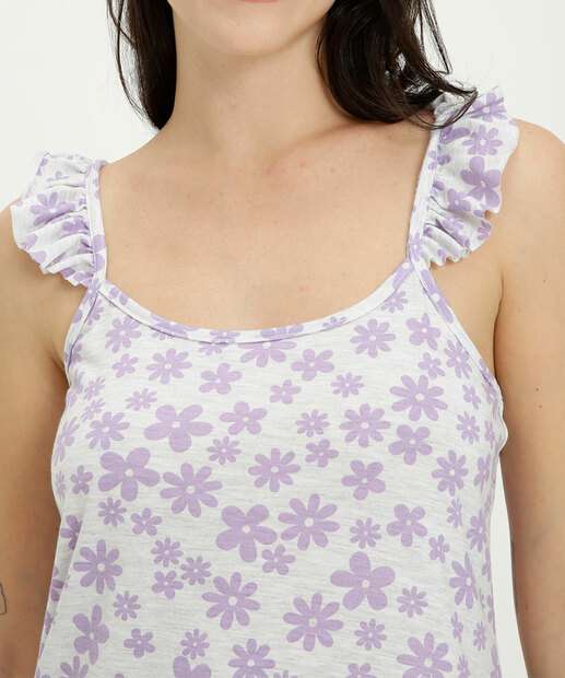 Camisola Estampa Floral Alças Finas Babado Marisa