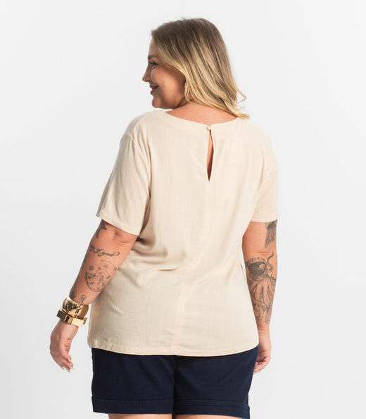 Blusa Manga Curta Plus Size Secret Glam Bege