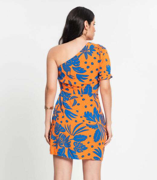 Vestido Feminino Curto Nula Manga Estampado Select Laranja