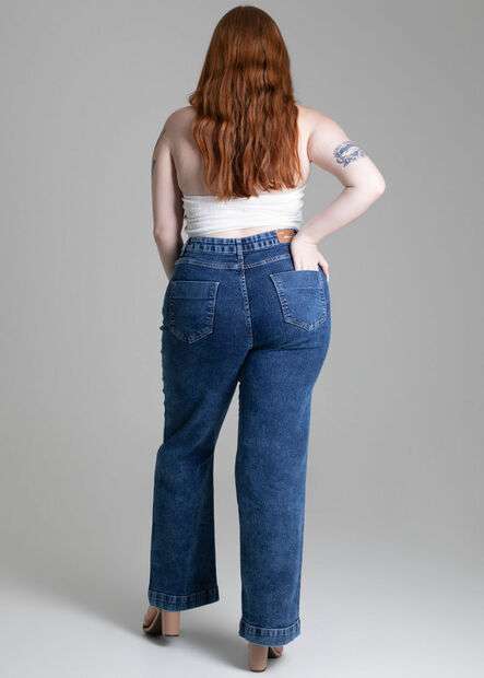 Calça Jeans Sawary Plus Size Wide Leg - 277853