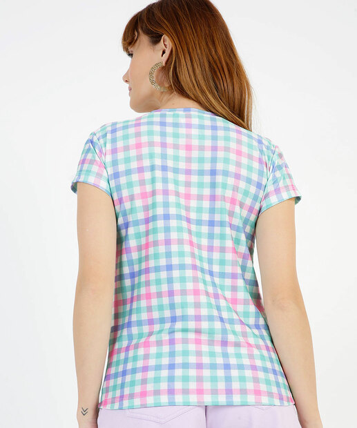 Blusa Feminina Estampa Xadrez Manga Curta 