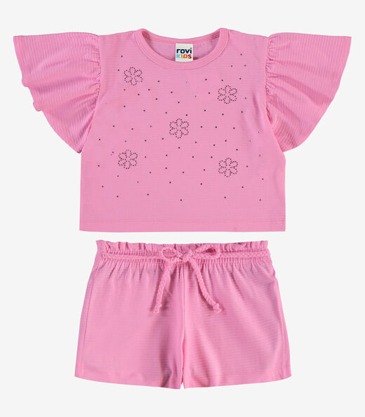 Conjunto Blusa Com Shorts Infantil Rovi Kids Rosa