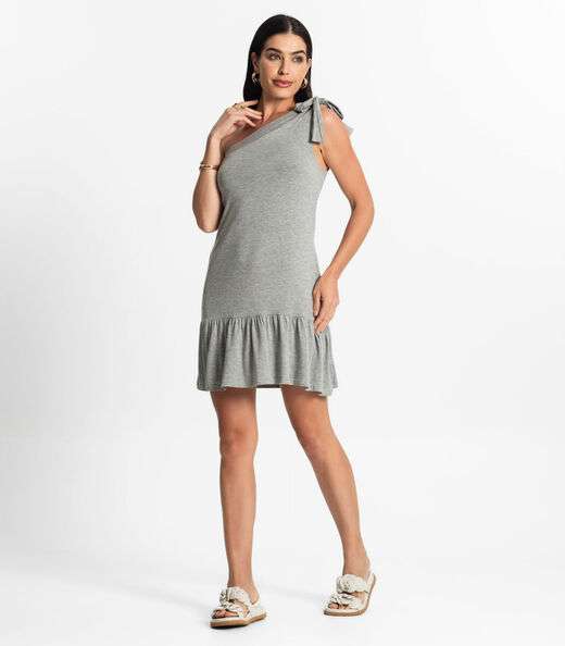 Vestido Feminino Viscolycra Babados Bella Sangos Cinza