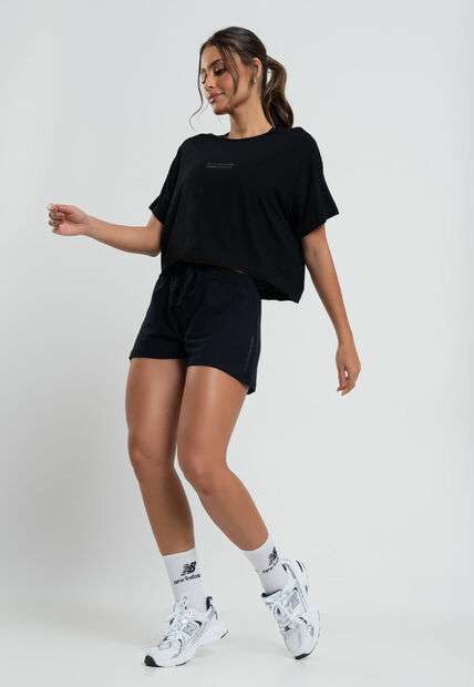 Cropped Esportivo Amplo Manga Curta Malha Preto Salvatore