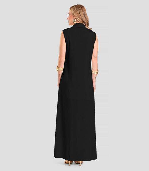 Vestido Longo Feminino em Tecido Linho Dianna Preto