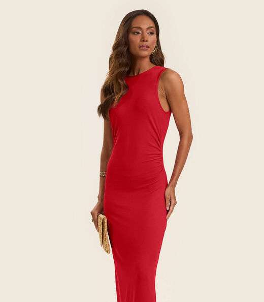 Vestido Midi em Molecotton de Viscose Rovitex Vermelho