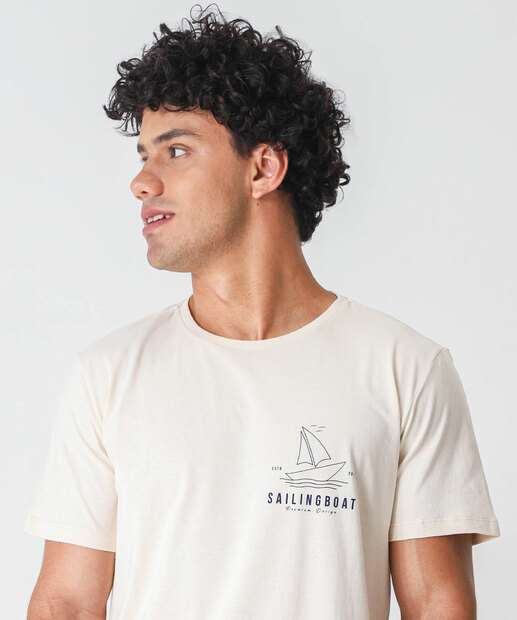 Camiseta Masculina Estampa Frontal Marisa Bege