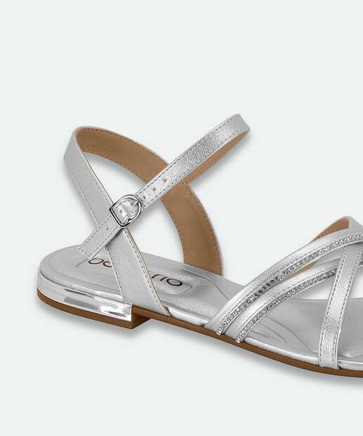 Sandália Feminina Rasteira Metalizada Beira Rio Prateado