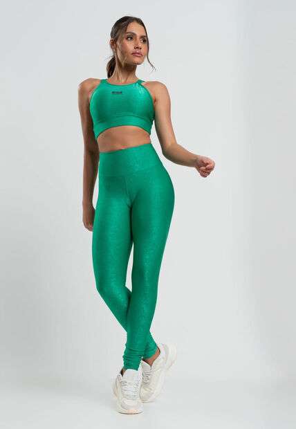 Calça Legging Suplex Canelada Brilho Básica Verde Salvatore Fashion
