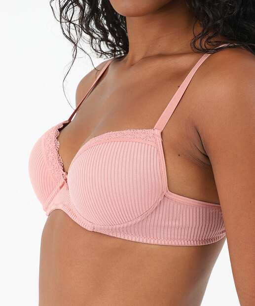 Sutiã Com Base E Com Bojo Canelado Renda Marisa Rosa