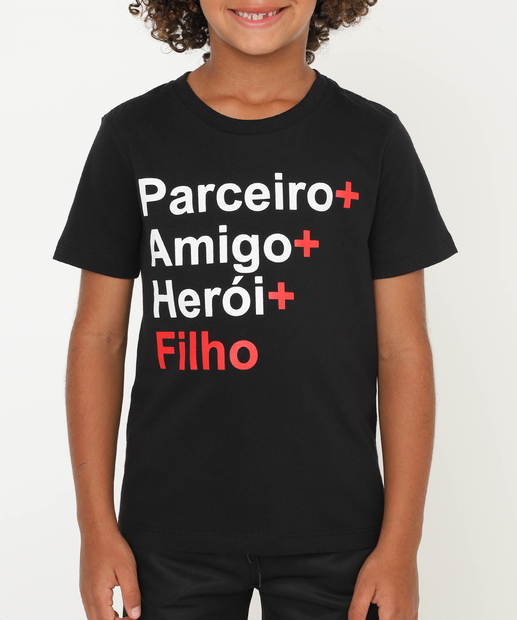 Camiseta Infantil Dia dos Pais Manga Curta MR Tam 4 a 10 Preto