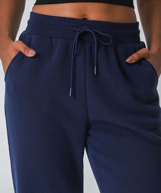 Calça Feminina Moletom Fitness Reta Marisa Azul