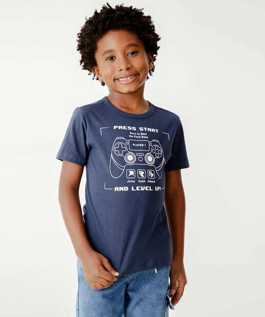 Camiseta Infantil Manga Curta Game MR Tam 4 a 10