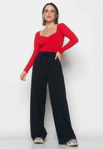 Blusa  Princesa Decote Coração Malha Canelada Vermelho