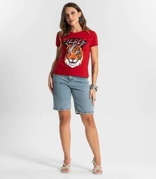 Blusa T-Shirt Feminina Estampada Select Vermelho