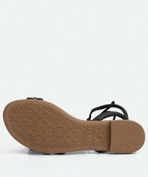 Sandália Feminina Rasteira Strass Amarração Mississipi