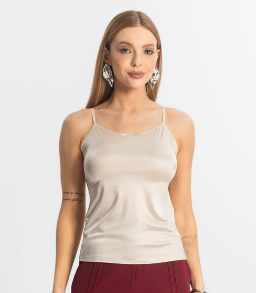 Regata Feminina Em Poliamida Sem Costura Select Bege