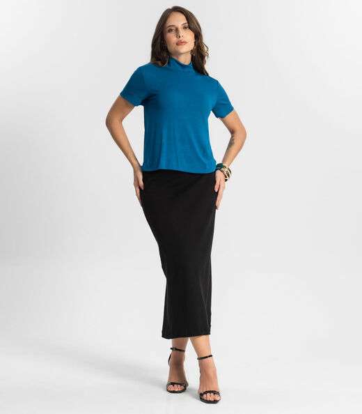 Blusa Feminina Gola Alta ViscoTrico Básica Endless Azul
