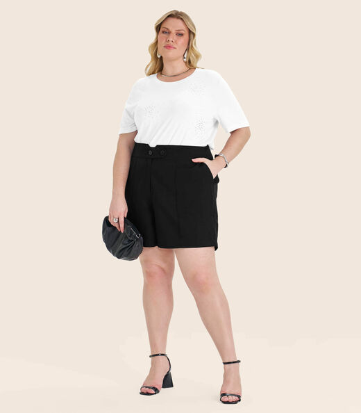 Blusa Manga Curta em Viscotorcion Secret Glam Branco