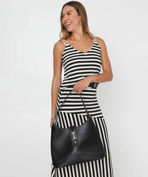 Image_Bolsa De Ombro Tote Feminina Fivela Marisa Preta