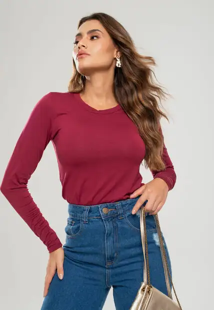 Image_Blusa Básica Manga Longa e Gola Redonda Malha Vinho Salvatore Fashion