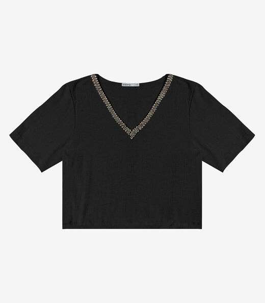 T- shirt em V Feminina Endless Preto