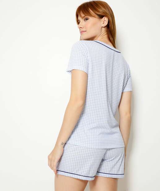 Pijama Feminino Estampa Xadrez Manga Curta Marisa