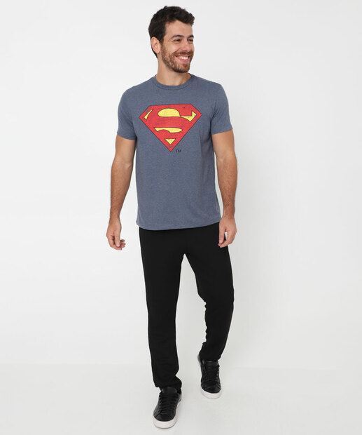 Camiseta Masculina Super Homem Manga Curta Warner Bros Azul
