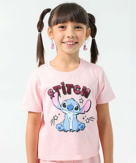 Conjunto Infantil Moletinho Stitch Tam 4 a 10 Rosa