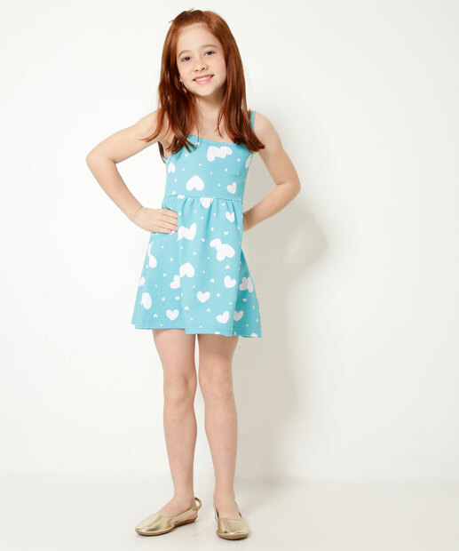 Vestido Infantil Estampa Corações Alças Finas Tam 4 a 10