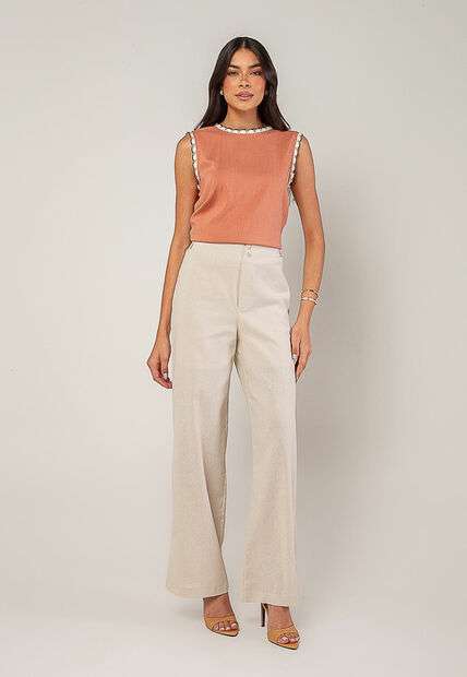 Regata Alfaiataria Com Renda nas Cavas E Gola Rose Salvatore