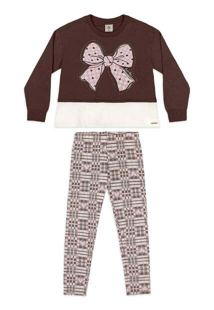 Conjunto Blusão Laço Legging Xadrez Quimby